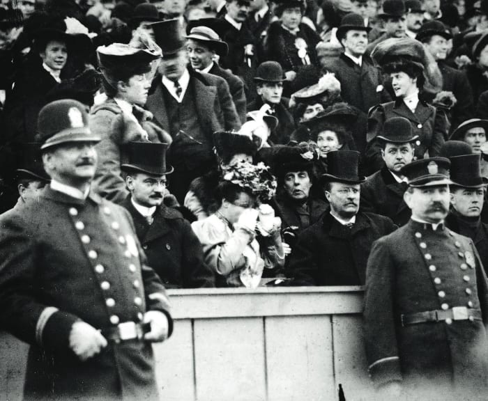 Concerned by the high number of deaths in college football, Roosevelt (at Army-Navy in 1905) prodded administrators from Harvard, Princeton and Yale into leading the reform movement that resulted in the NCAA.